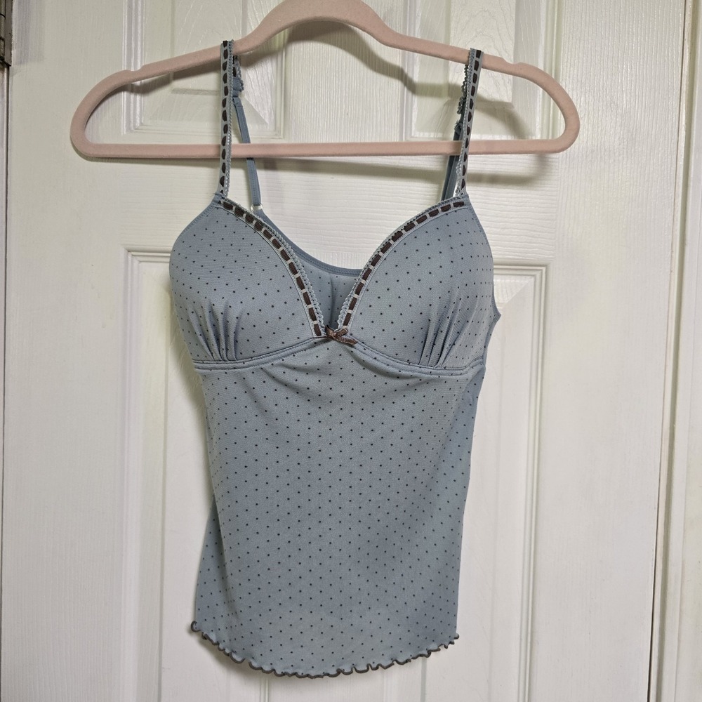 EXCELLENT WOMENS warner's Blue W/ BLACK POLKA DOTS TANK TOP / CAMISOLE   SIZE M‎